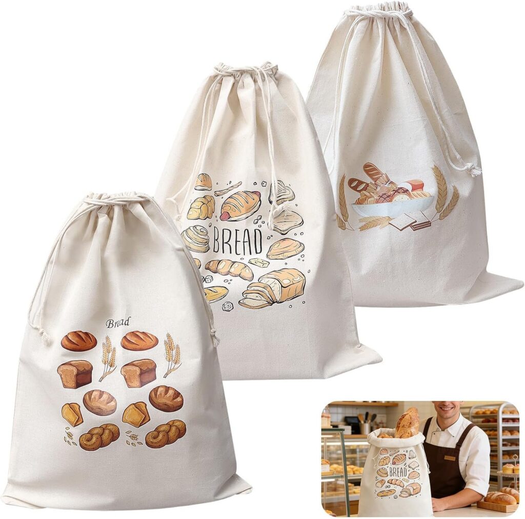 🧑🏻🍳 Conjunto de 3 sacos de pão de linho e algodão